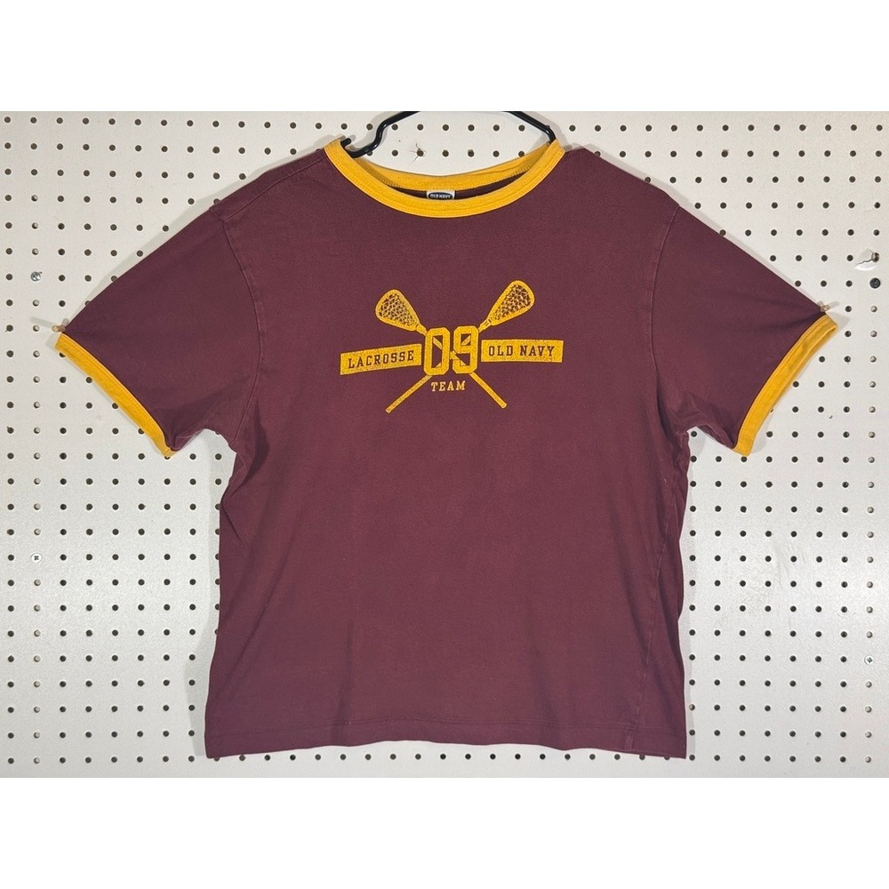 Old Navy Lacrosse Team 09 Ringer T-Shirt Maroon Yellow XXL Cotton Vintage Style